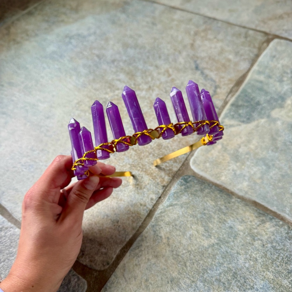Purple Crystal Stone & Gold‎ Headband Hairband Whimsy for Maternity or Showers